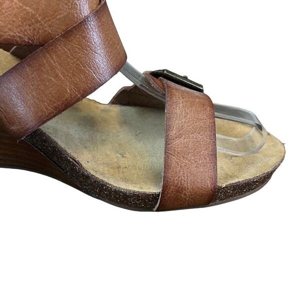 Crown Vintage Womens Stacked Wedge Strappy Sandals Brown Open Toe sz 9.5 - Picture 2 of 16
